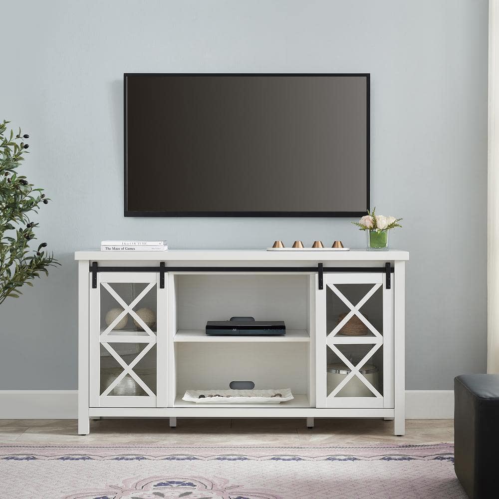 Clementine 58" White Metal TV Stand with Cabinet