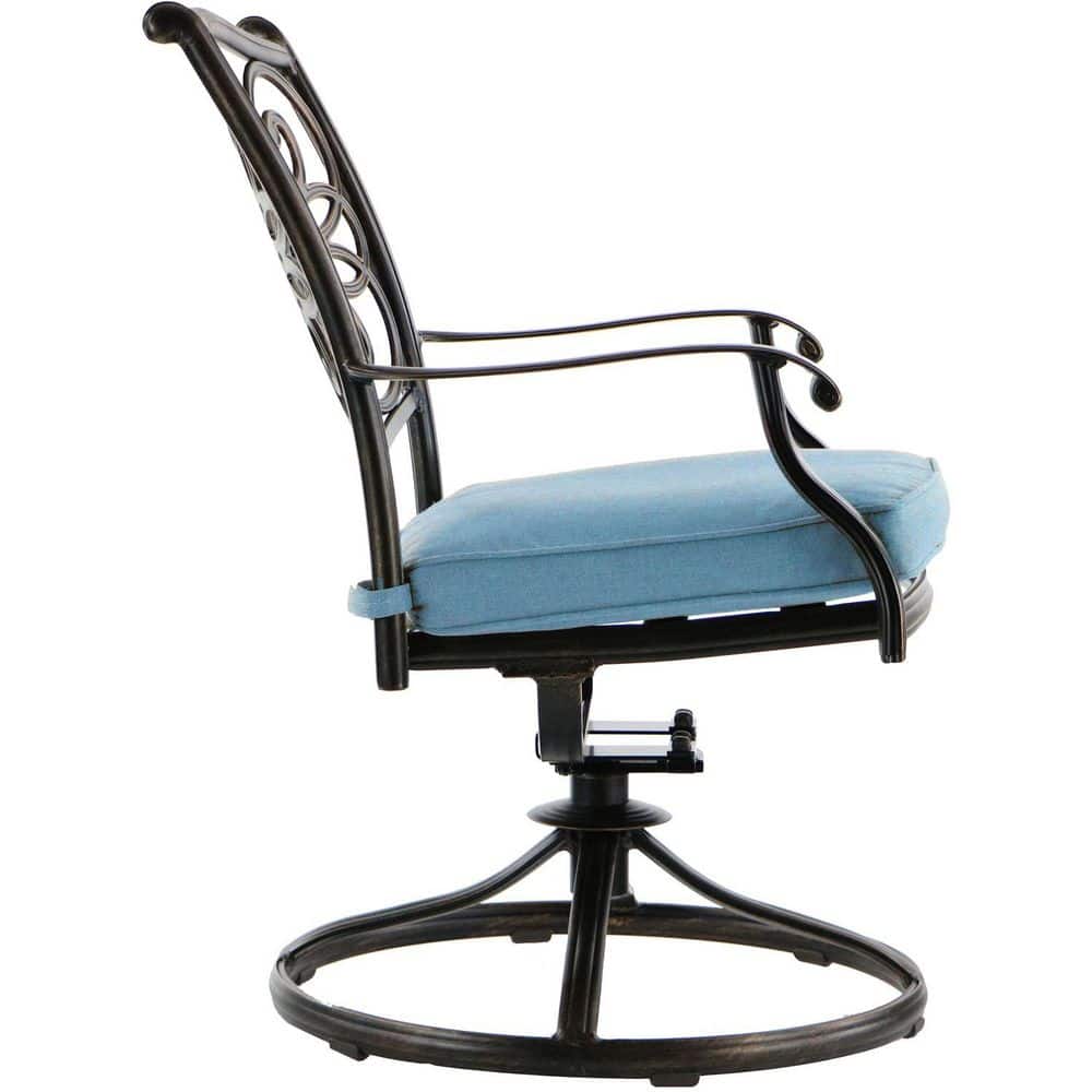 Hanover 5-Piece Blue Cushioned Aluminum Outdoor Dining Set with Swivel Chairs