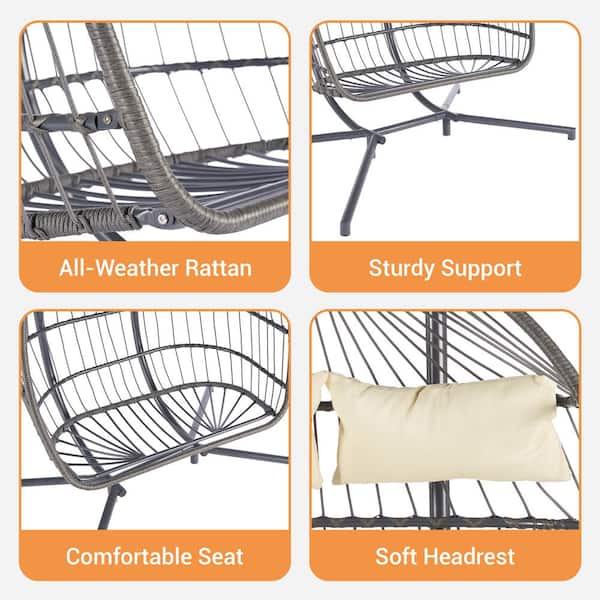 SANSTAR 2-Person Hanging Egg Swing Chair Wicker Patio