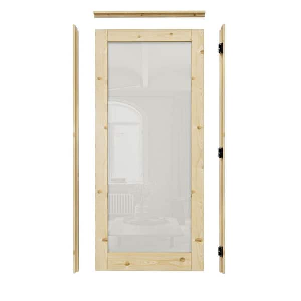 ARK DESIGN 36 in. x 80 in. 1-Lite Frosted Glass Left Handed Unfinished Pine Single Interior Door with Quick Assemble Jamb