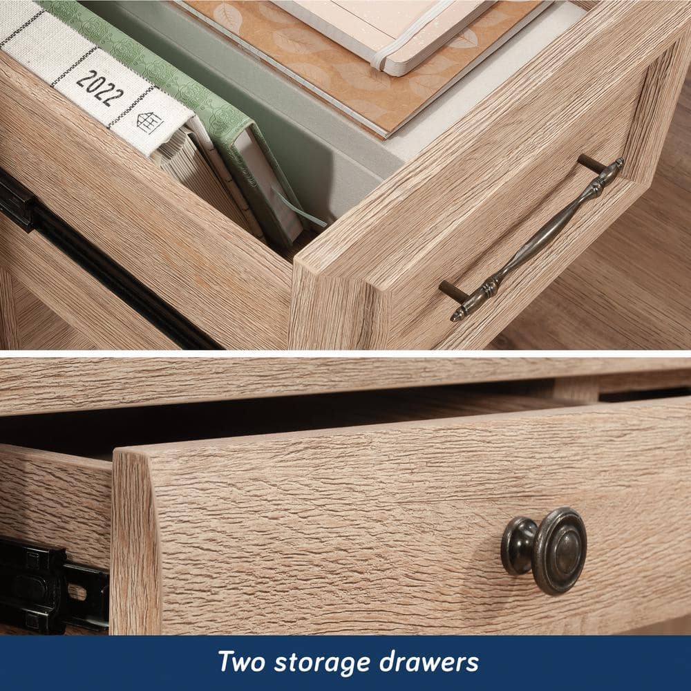 Brushed Oak L-Shaped Corner Desk with Hutch and Drawers