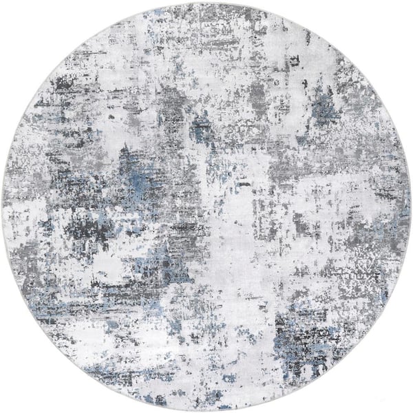 nuLOOM Dali Machine Washable Modern Abstract Gray 6 ft. x 6 ft. Indoor Round Area Rug