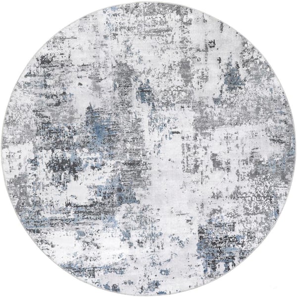 nuLOOM Dali Machine Washable Gray 8 ft. x 8 ft. Modern Abstract Indoor Round Area Rug