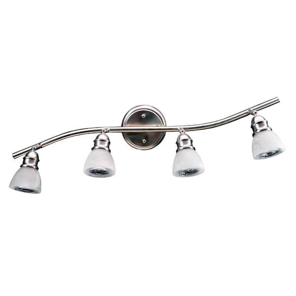 HomeSelects 4-Light Brushed Nickel Vanity Light with Alabaster Glass