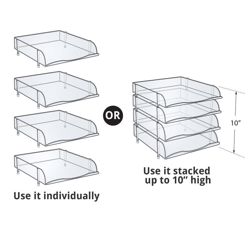 Clear Stackable Letter Tray Desk Organizer, 4-Pack