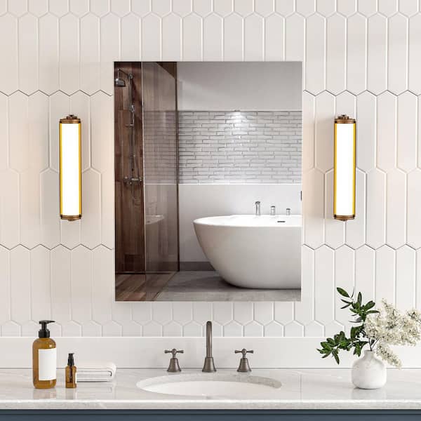 20 in. W x 30 in. H Rectangular Silver Aluminum Recessed/Surface Mount Left Medicine Cabinet with Mirror