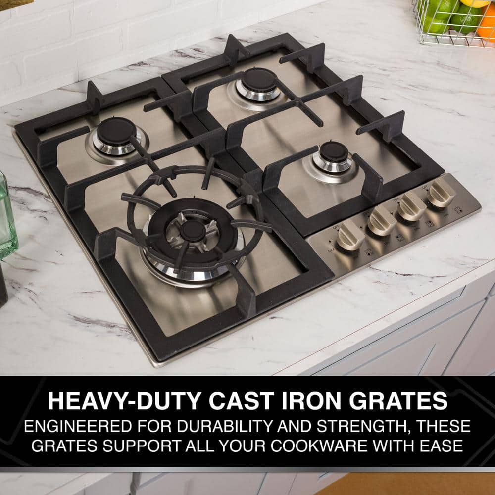 24-Inch Stainless Steel Gas Cooktop with Cast Iron Grates