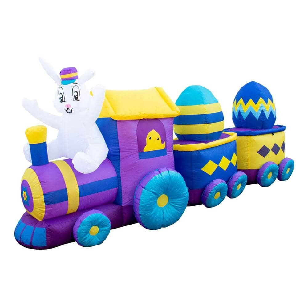 Holidayana 10 Ft Inflatable 3 Egg Car LED Easter Bunny Train Yard Decor