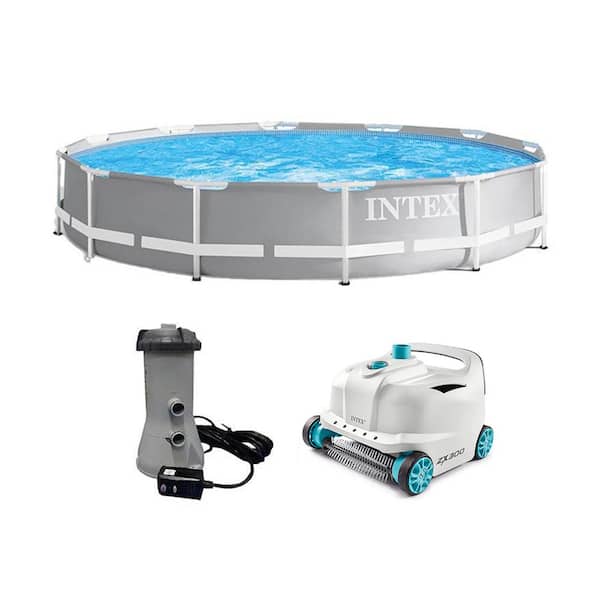 Intex 12 ft. x 30 in. Round 144 in. Frame Above Ground Swimming Pool Set and Robot Vacuum