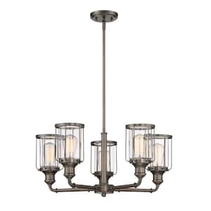 Anson 5-Light Industrial Satin Copper Bronze Chandelier with Clear Glass Shades For Dining Rooms