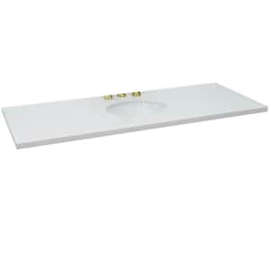 61 in. W x 22 in. D Quartz Vanity Top in White with White Oval Single Basin