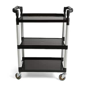 3-Tier Plastic/Metal 4-Wheeled Rolling Coffee Cart with Handles in Black