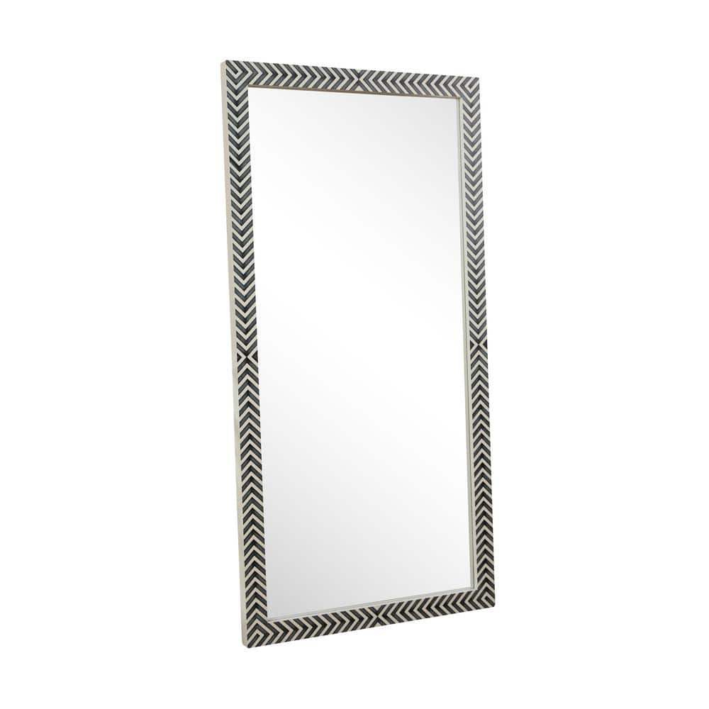 Chevron Hand-Painted Black and White Wood Mirror