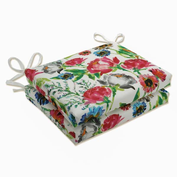 Pillow Perfect Floral 18.5 x 16 Outdoor Dining Chair Cushion in Pink/Blue/Green (Set of 2)