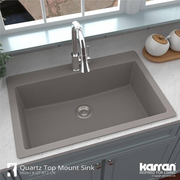 Karran Quartz 33 in. Large Single Bowl Drop-In Kitchen Sink in Black QT-812