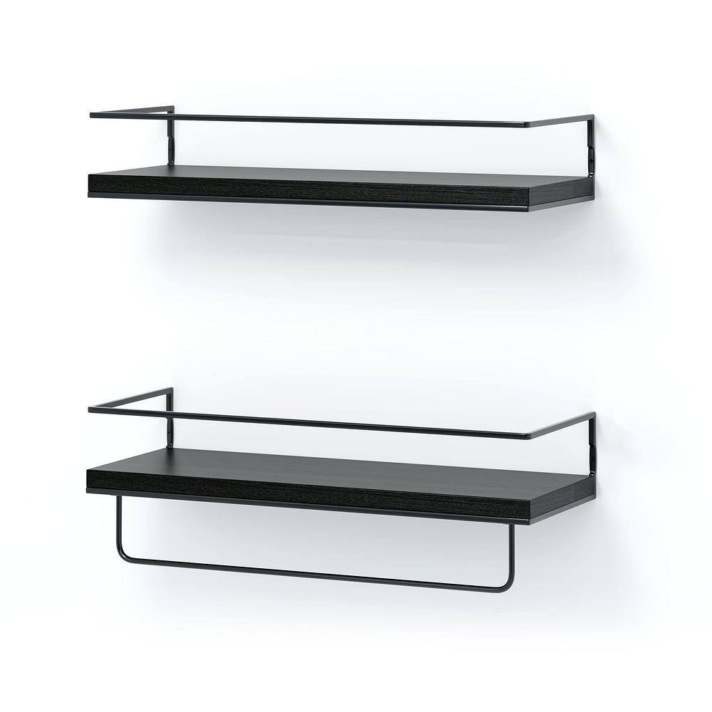 16 in. x 6 in. x 4 in. Rustic Black Floating Shelf (Set of 2) FS10144