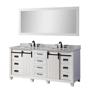 Chanceton 71 in. W x 25 in. D x 34 in. H Double Bath-Hybrid Vanity in White with White Carrara Marble Top and Mirror