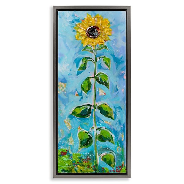Tall Looming Sunflower by Estelle Grengs Gray Floater Frame Nature Graphic Art Print 31 in. x 15 in.