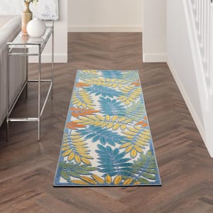 Aloha Ivory/Multi 2 ft. x 6 ft. Kitchen Runner Floral Contemporary Indoor/Outdoor Patio Area Rug