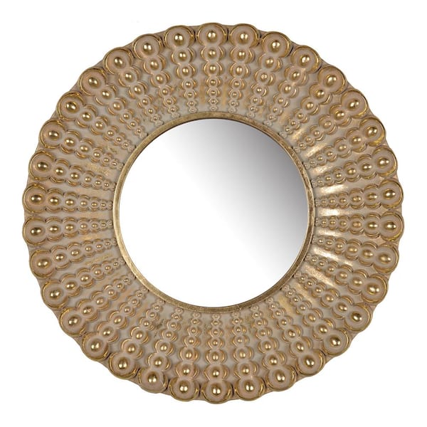 Unbranded 18.5 in. W x 18.5 in. H Round Framed Gold Transitional Beaded Sunburst Mirror