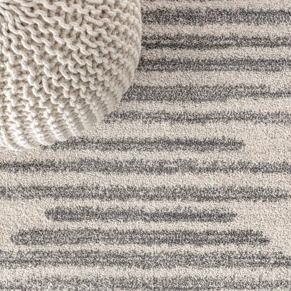 Aya 8' x 10' Gray and Cream Synthetic Stripe Area Rug