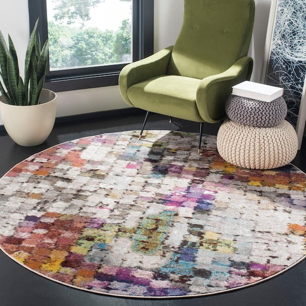 Aria Cream/Rust 6 ft. x 6 ft. Round Abstract Area Rug