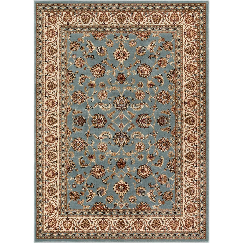 Light Blue and Ivory Synthetic Oriental Area Rug 5'3" x 7'3"