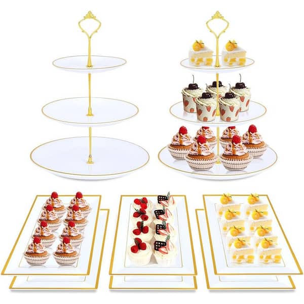 Plastic Cupcake Stands with Gold Rim, Dessert Display Stands Set for Wedding, Birthday, Party, Tea Party