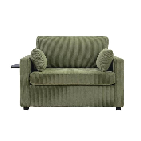 47.2 in. Green Corduroy Twin Size Sofa Bed with USB Ports, Foldable Mattress and Side Table