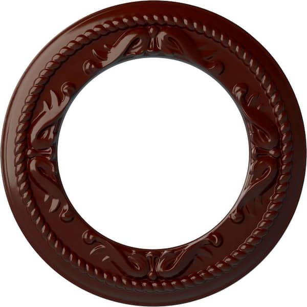 Ekena Millwork 7/8" x 12-1/4" x 12-1/4" Polyurethane Roped Medway Ceiling Medallion, Brushed Mahogany