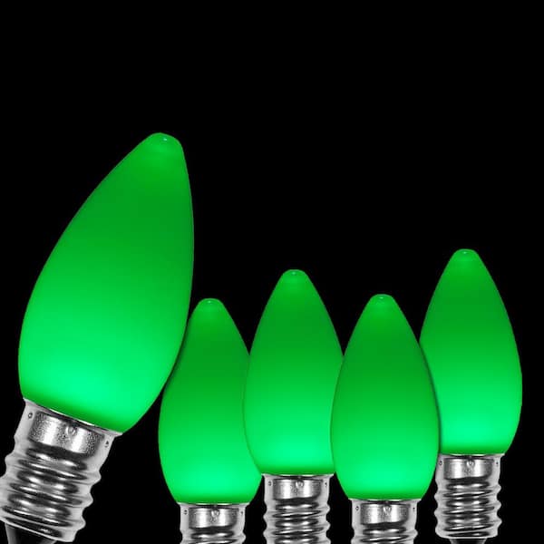 Box of 25 Vintage C7-1/2 120V Transparent Green Light Bulbs Christmas Lights 