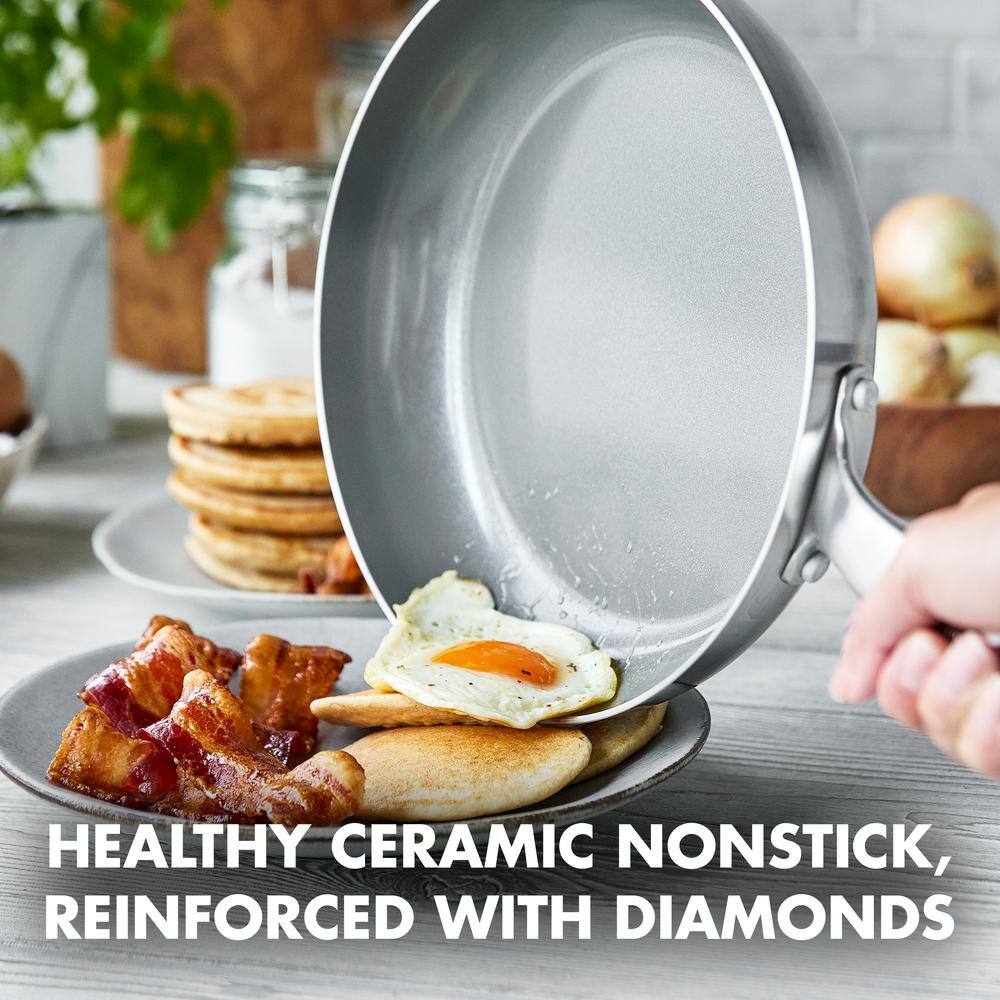 2.5-Quart Silver Stainless Steel Ceramic Nonstick Saucepan with Lid