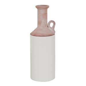 White Ceramic Decorative Vase with Pink Accents