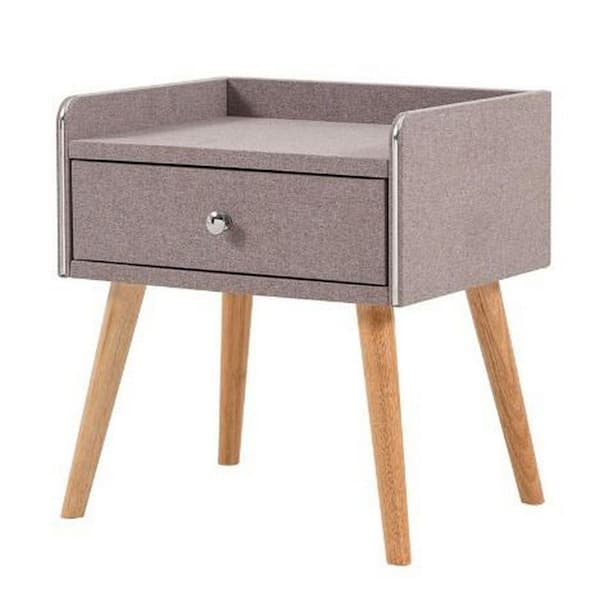 Benjara 16 in. 1-Drawer Gray and Brown Wooden Nightstand