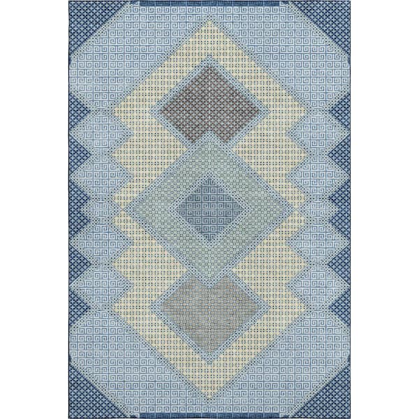 Mayfield Premium Machine Washable Abstract AMF2111 Denim 10 ft. x 14 ft. Area Rug