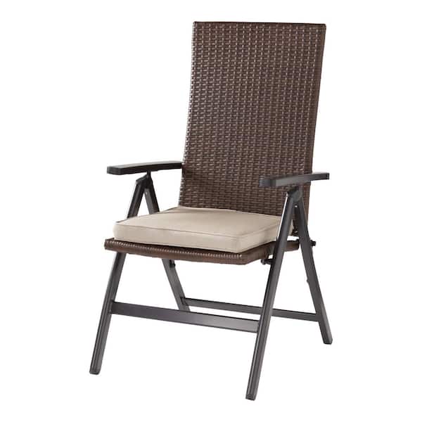 Greendale Home Fashions Outdoor PE Wicker Foldable Reclining Chair with Sunbrella Cast Ash Seat Pad