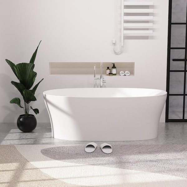 63 in. x 30 in. Solid Surface Non Whirlpool Soaking Bathtub with Interior Ergonomics Radian Backrest in White