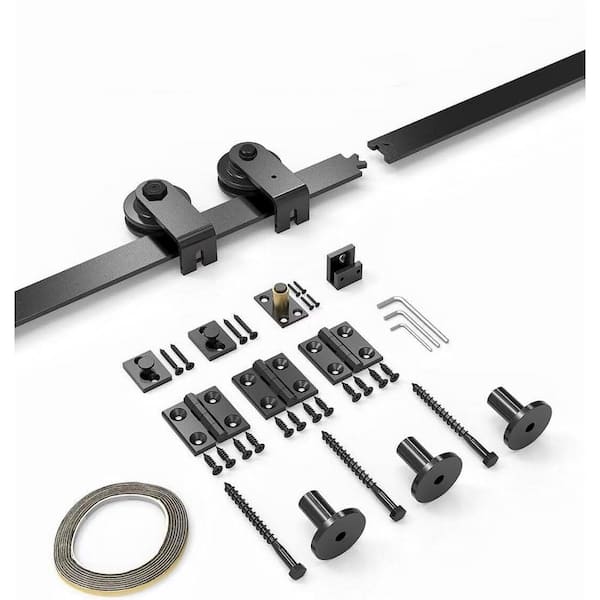 3.3 ft. /40 in. I Shape Frosted Black Top Mount Bi-Fold Sliding Barn Door Hardware Track Kit for Double Doors