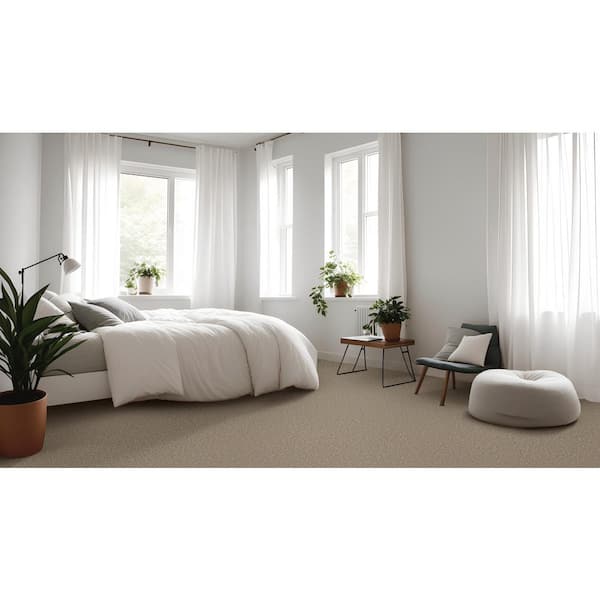 Vacation Beach House Brown 42 oz. SD High Performance Polyester Texture Installed Carpet