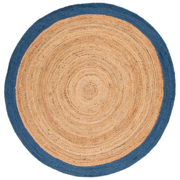 SAFAVIEH Natural Fiber Beige/Blue 6 ft. x 6 ft. Woven Border Round Area Rug