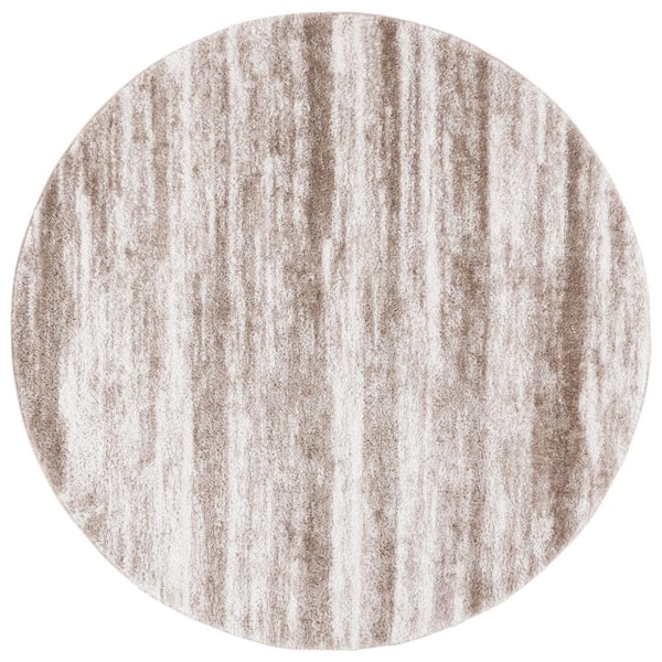 Penelope Shag Taupe/Ivory 7 ft. x 7 ft. Striped Distressed Round Area Rug