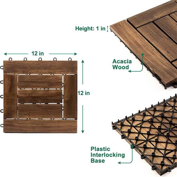 12 in. x 12 in. Acacia Wood Interlocking Flooring Deck Tile Dark Brown (30-Pack)