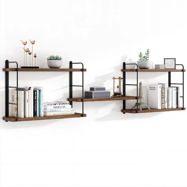 Unbranded 15.8 in. W x 6 in. D Decorative Wall Shelf for Wall with Sturdy Metal Frame, Adjustable Shelf Rustic Brown (5-Pieces)