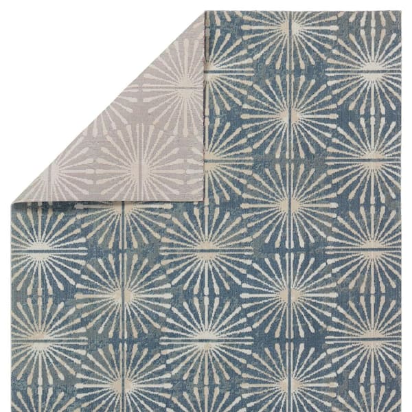Calvary 3 ft. x 8 ft. Blue/Cream Geometric Indoor/Outdoor Runner Area Rug