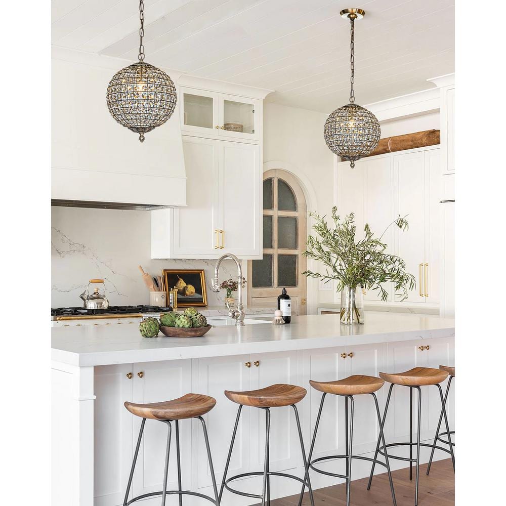 Antique Gold Crystal Dome Pendant Light with Chain