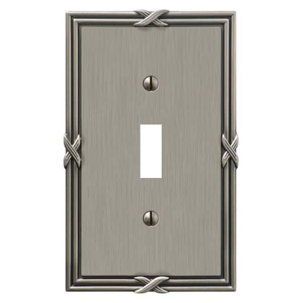 AMERELLE Ribbon and Reed 1 Gang Toggle Metal Wall Plate - Antique Nickel