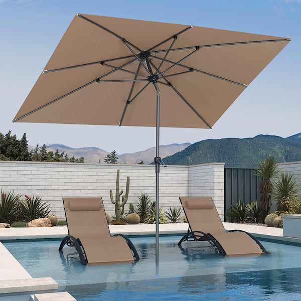 6 ft. x 9 ft. Square Aluminum Auto-Tilt Outdoor Market Patio Umbrella in Taupe