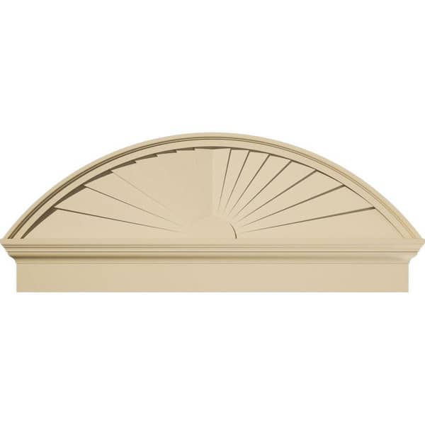 Ekena Millwork 44 in. W x 17-7/8 in. H x 2-3/4 in. P Segment Arch Sunburst Signature Urethane Combination Pediment, Primed Tan