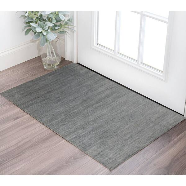 3 ft. x 5 ft. Silver And Blue Wool Striped Hand Woven Area Rug