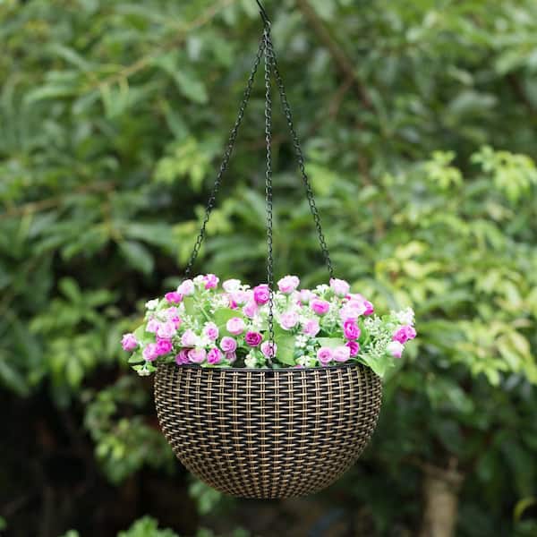 Artificial Rattan Hanging Flowers Basket Wall Planter Hanging Flower Pot Metal 